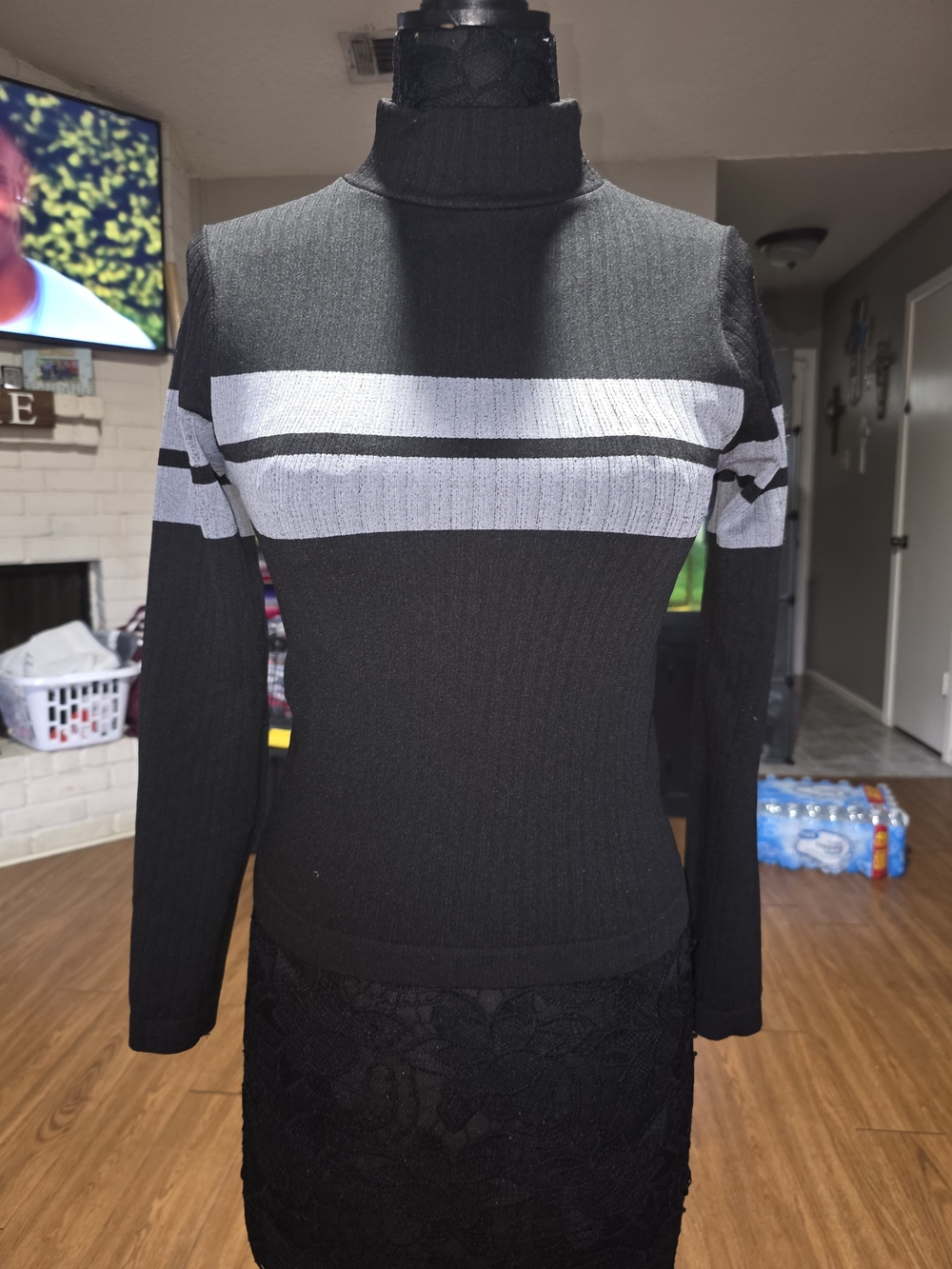 Cotton Candy Black Turtleneck Sweater with White Stripe